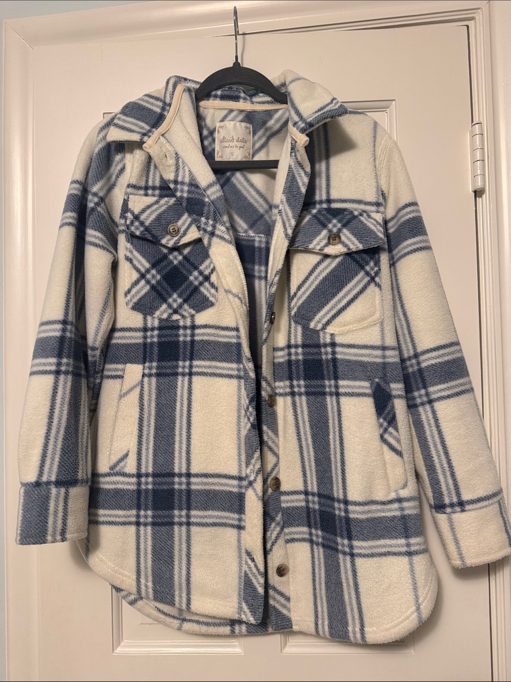 Altar'd State Blue & Cream Plaid Fleece Shacket